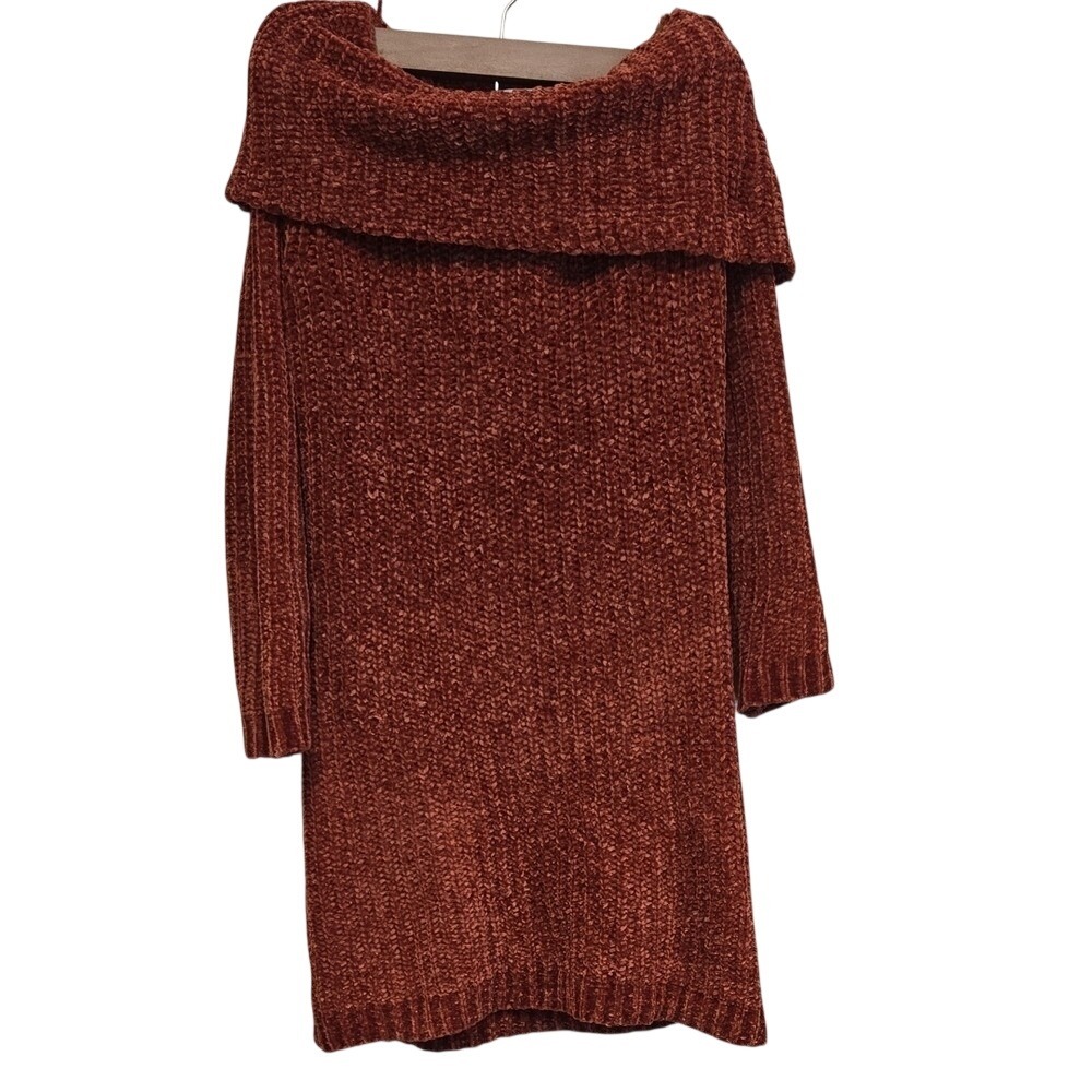 Charlotte Russe Off The Shoulder Chenille Sweater Dress Rust Orange S